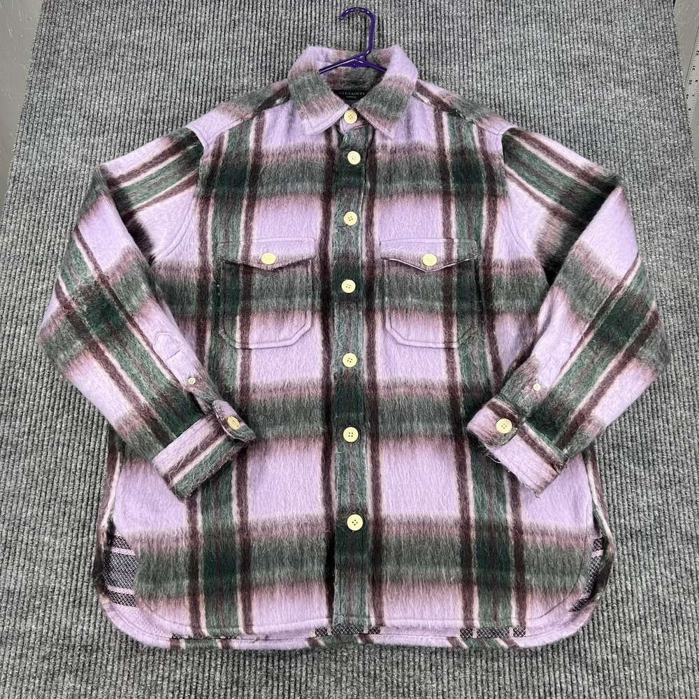 AllSaints Shirt Mens Medium Purple Plaid Flannel Long Sleeve Button Up Zeiser LS
